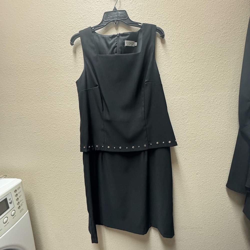 CDC Black and Silver Asymmetrical Peplum Sheath Dress